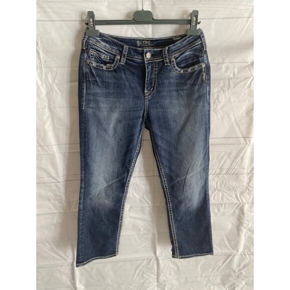 Silver Suki High Capri Fluid Denim Jeans W/Embroidered Back Pockets 30Wx23L EUC# - Picture 1 of 9